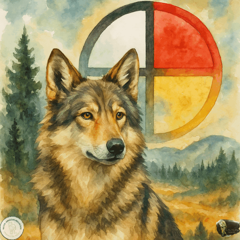 Medicine Dog represented in traditional Native American artwork, symbolizing spiritual purpose and guardianship